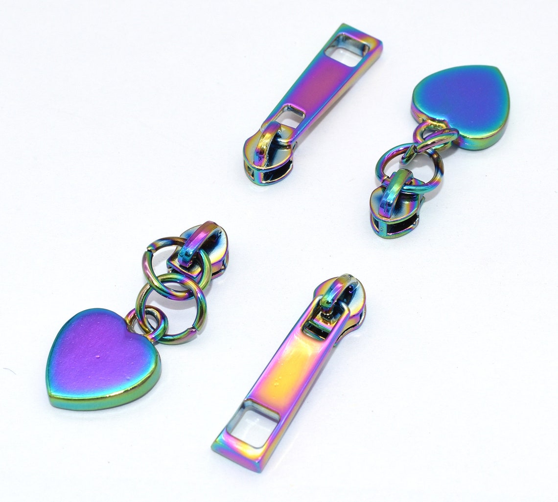 Rainbow Zipper Head 3 Zipper Heart Shape Zipper Head Zinc Etsy