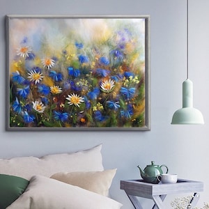 Peinture nature feutrée en laine Ar, art mural, art en laine fait main, peinture feutrée originale, cadeaux pour maman, peinture de fleurs décoration murale art en laine