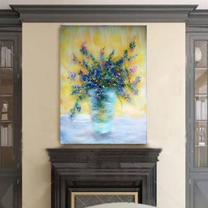 Nature feutrée Ar laine peinture, art mural, art de la laine à la main, peinture feutrée originale, cadeaux pour maman, peinture de fleurs