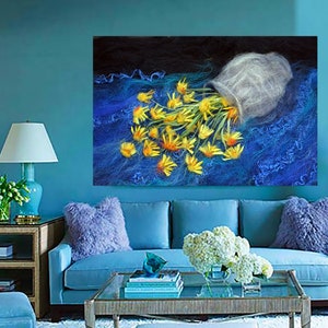 Wall art, Modern Wool Painting Art Original  painting, Painting from wool, Wool watercolor,Painting for gift,painting flowers