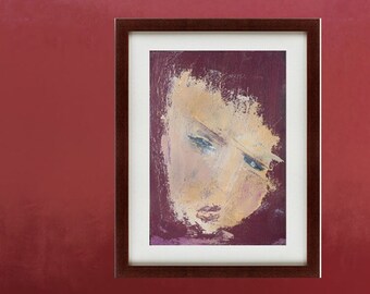 抽象的な顔の油絵：現代のシュールな肖像画アート（11.8x7.8） - Etsy 日本