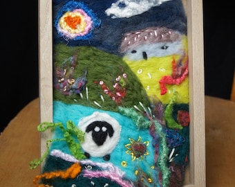 Felted Landscape Felt Painting Wool Painting 3D Wall Decor Wool Art felt picture felted wool picture felted picture sheep scenery Irish
