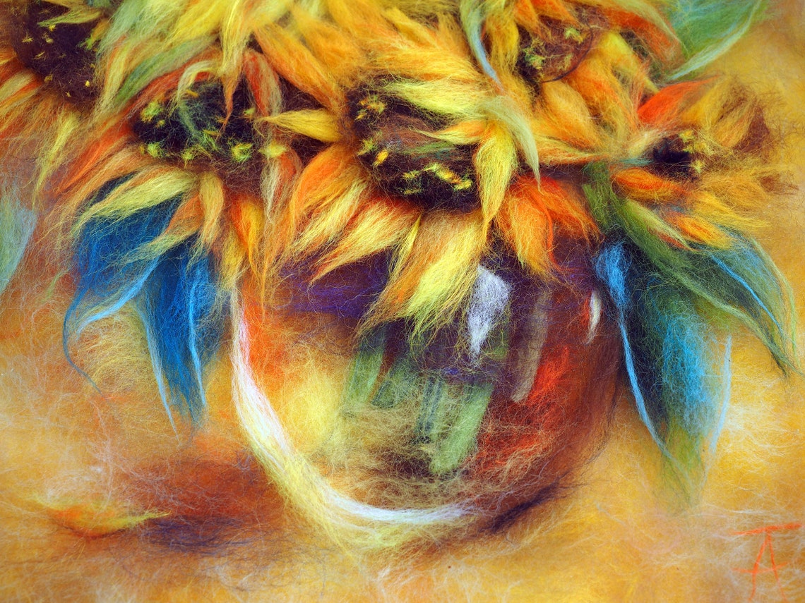Sunflower, Wool Painting, Wall Art, Modern Wool Painting Felt Art