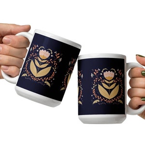 Folk Art Tulip on White glossy mug winter