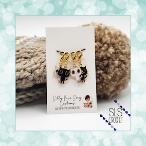 Cat Stitch Markers, black and white, stitch counters, progress keepers, removable progress markers, kitty stitch marker, cat progress keeper