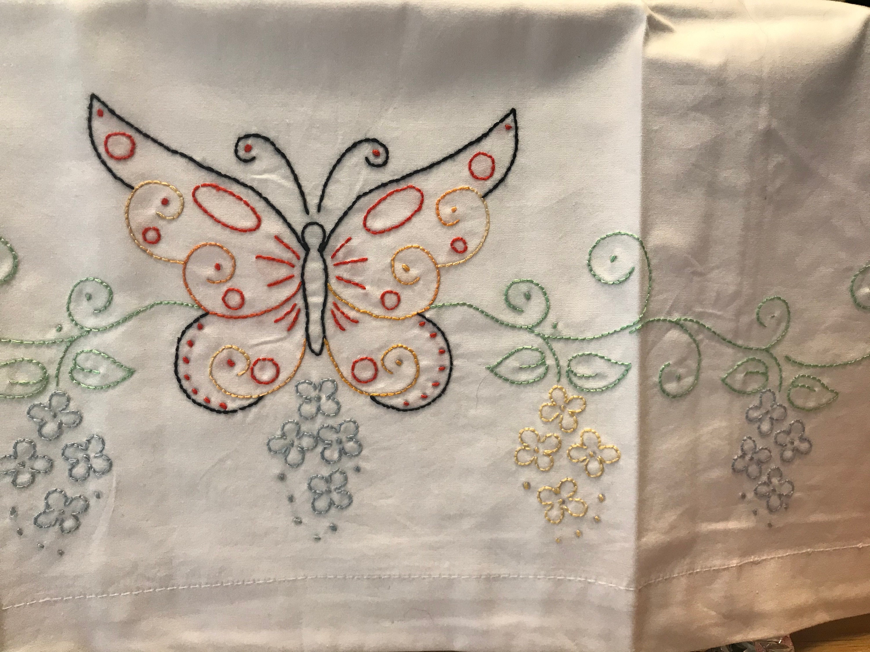 Embroidered Pillowcase With Butterfly Etsy