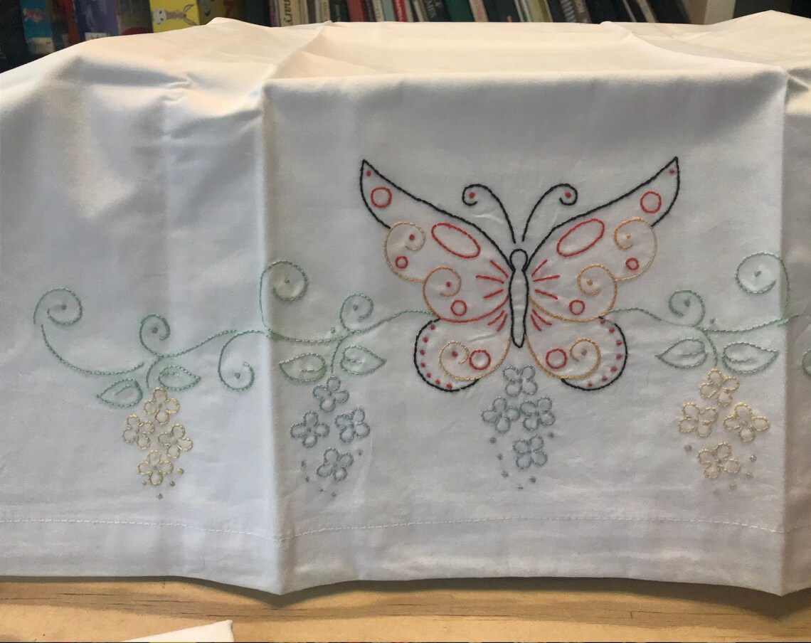 Embroidered Pillowcase With Butterfly Etsy