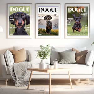 Hund/DOGUE Magazine Gallery Set, Trendy Art Prints, 3 Poster, Ausstellungswandkunst, Dackel, digitaler Download