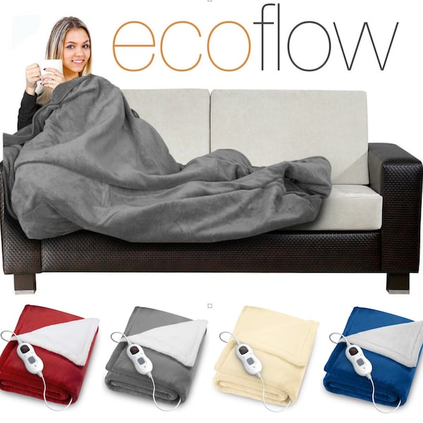 Luxury Electric heated throw fleece blanket soft available in 4 colours, Grey, Blue, Red or Cream Machine washable ideal gift