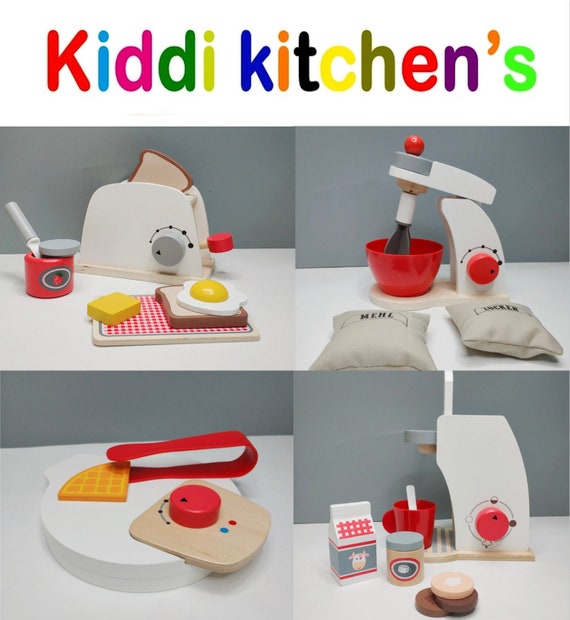  Play Kitchen Accessories Wooden Mixer Set Pretend Play Food  Sets for Kids Role Play Toys for Girls and Boys (Mixer Set) : Toys & Games
