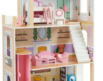 Kids wooden dolls house with 17 pieces of furniture and accessories 3 story play house 115cm tall!