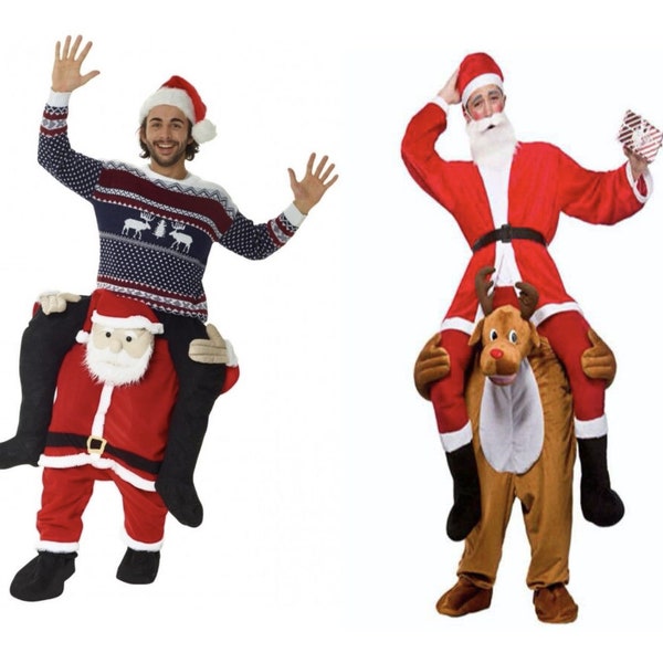 Santa Rudolph Costume Noël Fantaisie Déguisement Piggy Back Costume de Père Noël Fête de Noël