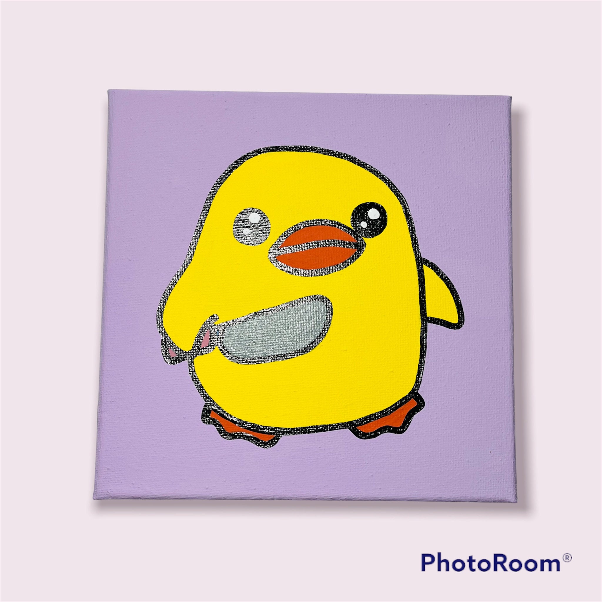 Yellow Cute Mini Duck With Knife Meme Canvas Painting Etsy