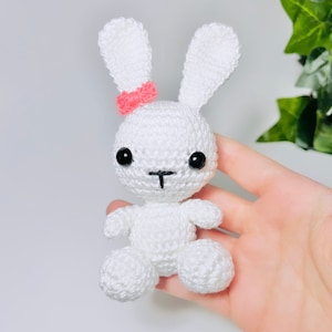 Handmade Crochet White easter rabbit bunny with pink bow Stuffed Crochet Plush plushie amigurumi chibi kawaii plushie