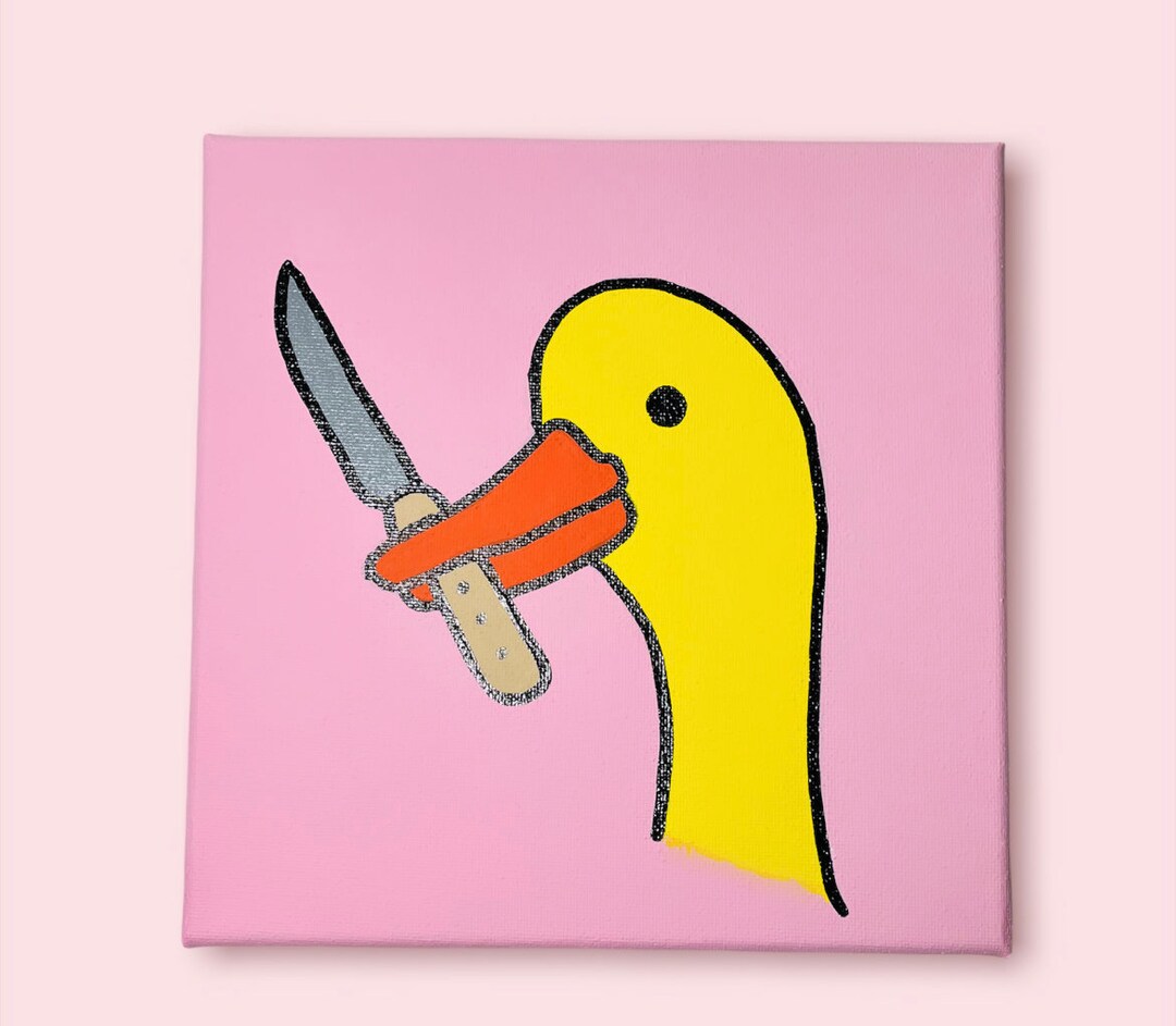 Yellow Duck With Butter Knife Meme Canvas Painting Aesthetic Etsy