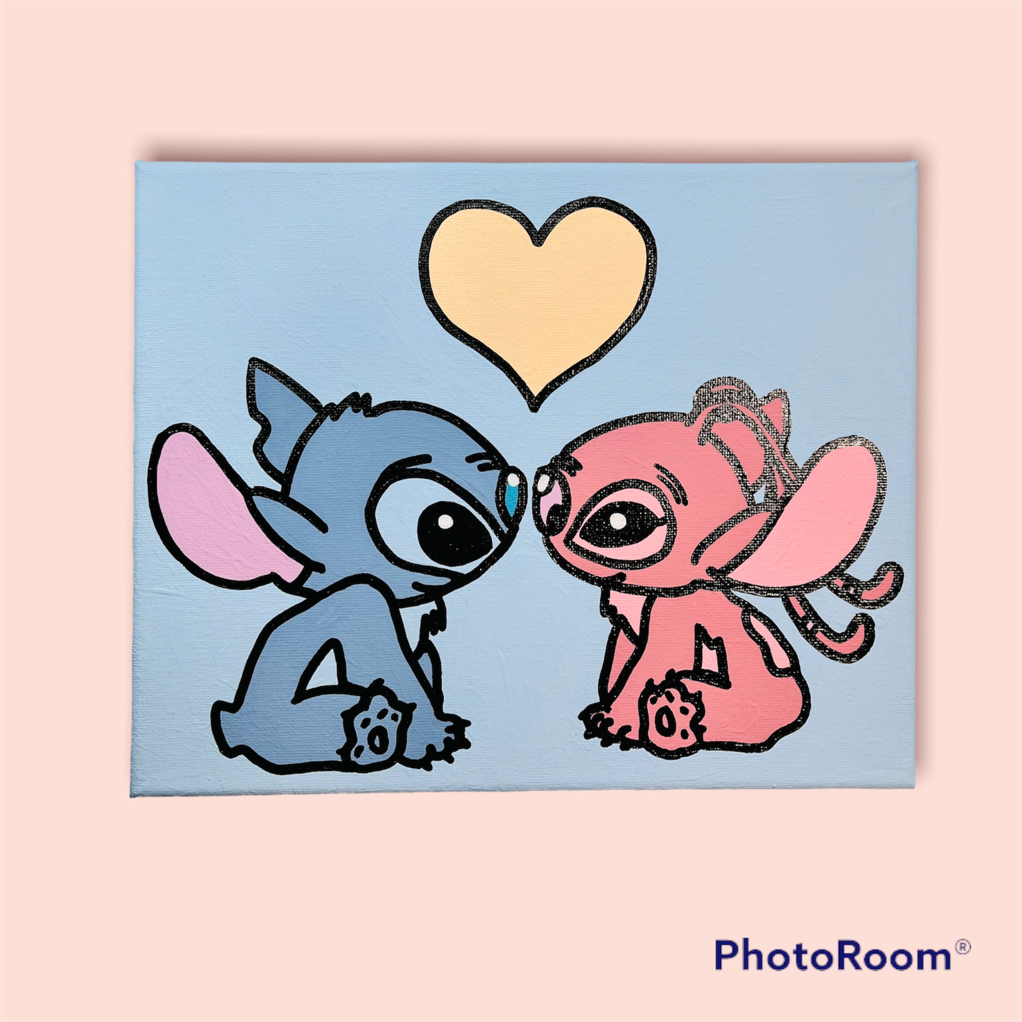 Stitch and Angel in Love Heart Acrylic Painting 8x10 Couples - Etsy Stitch and Angel in Love Heart Acrylic Painting 8x10 Couples - Etsy