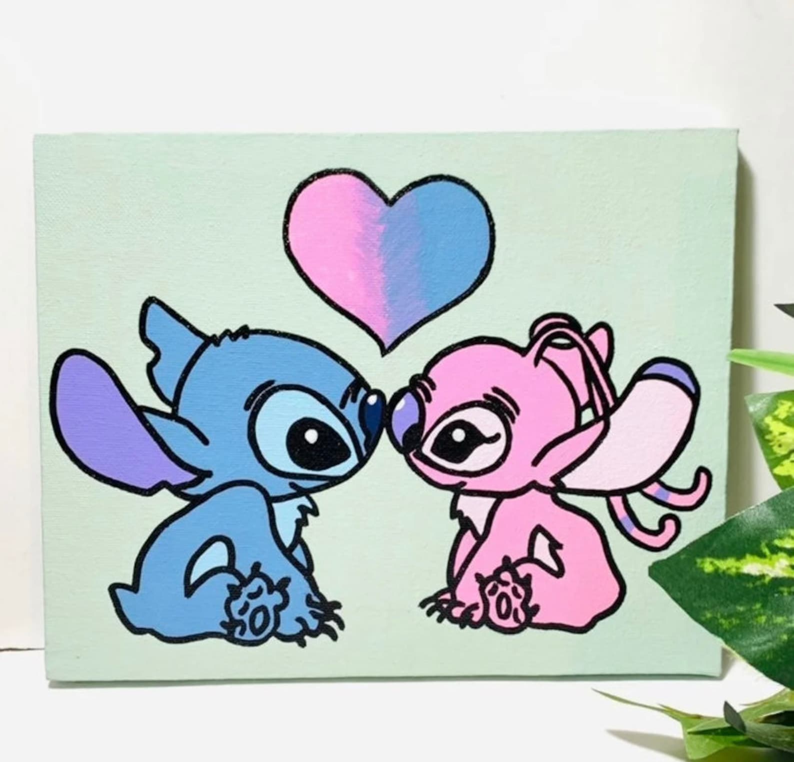 Lilo and Stitch Stitch and Angel in love Heart Acrylic | Etsy