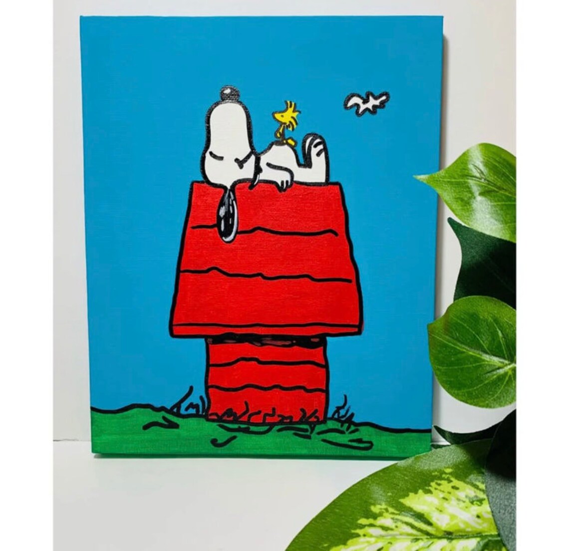 Snoopy Charlie Brown and woodstock Laying on his house acrylic Etsy