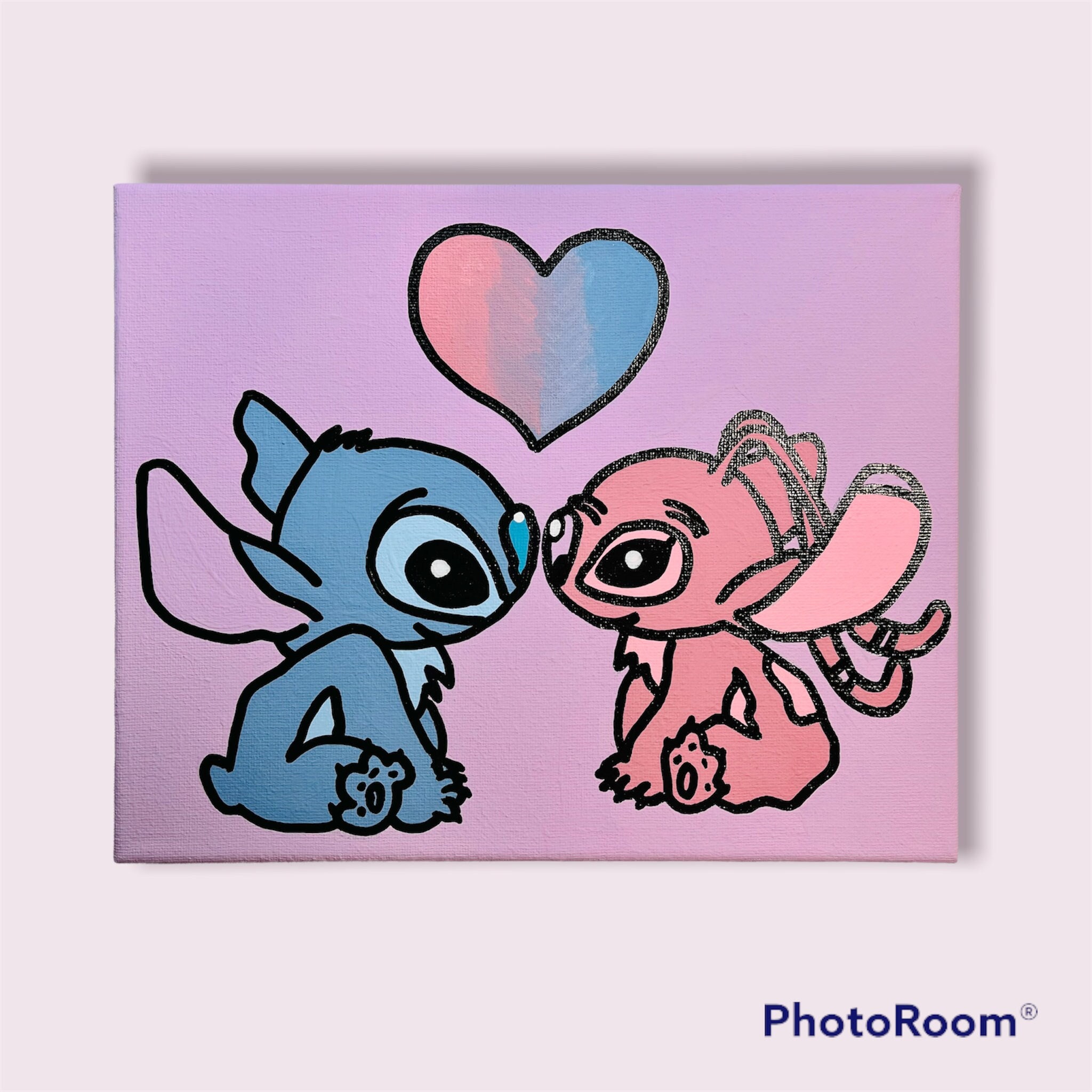 Stitch and Angel in Love Heart Acrylic Painting 8x10 Couples - Etsy Denmark Stitch and Angel in Love Heart Acrylic Painting 8x10 Couples - Etsy Denmark