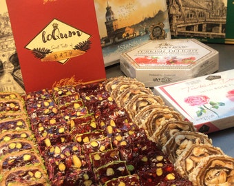 Verse handgemaakte smaken gemengd Turks fruit, rozenblaadjes berberis saffraan honing pistache granaatappel pistache Turks fruit