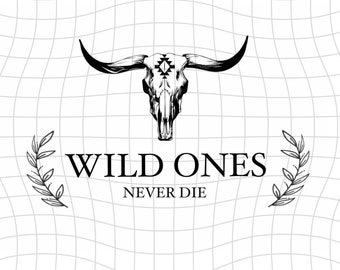 Cow Skull, wild ones never die, heat transfer sublimation digital design