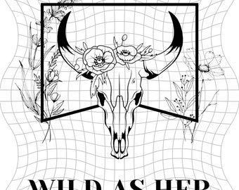 Cow skull, wild as her, heat transfer sublimation digital download