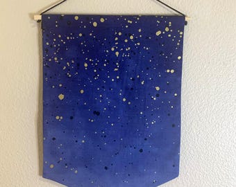 Blue & Gold Ink Splatter Pin Banner | Blue Enamel Pin Display