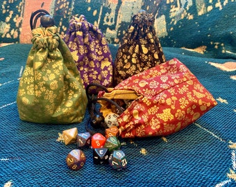 Pear and Pomegranate Baroque style Dice Bags | Black and Gold | Red and Gold | Blue and Gold | Green and Gold | Dice Storage