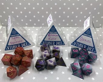 Holostars EN ARMIS Inspired Resin Dice Set | Handmade Holostars Dice | Jurard Goldbullet Octavio Crimzon Ruze Inspired Dice