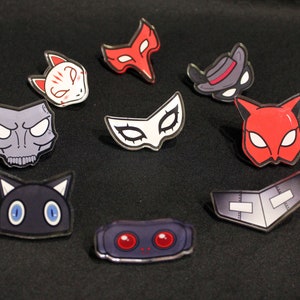 Phantom Thieves Mask 1.5" Wide Acrylic Pin, Persona 5 Pin, Persona 5 Mask Pins | Joker Mona Skull Panther Fox Queen Oracle Noir Crow Pins