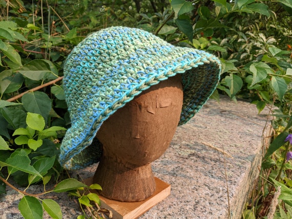 Handmade Crochet Bucket Hat Green Blue 
