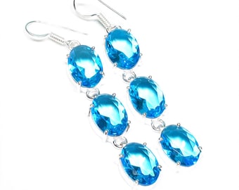 Gift Earring, Blue Topaz Earring, Silver Earrings, Gift For Her, Gemstone Earring, Topaz Earring, Lond Blue Topaz, Swiss Blue Topaz Earring