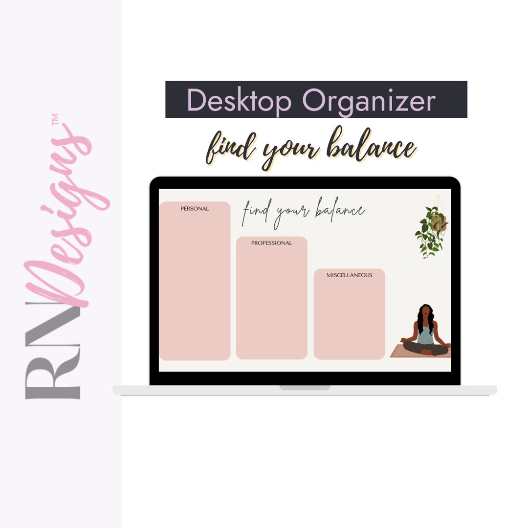 Minimalist Desktop Wallpaper Organizer Instant Digital Download, Black