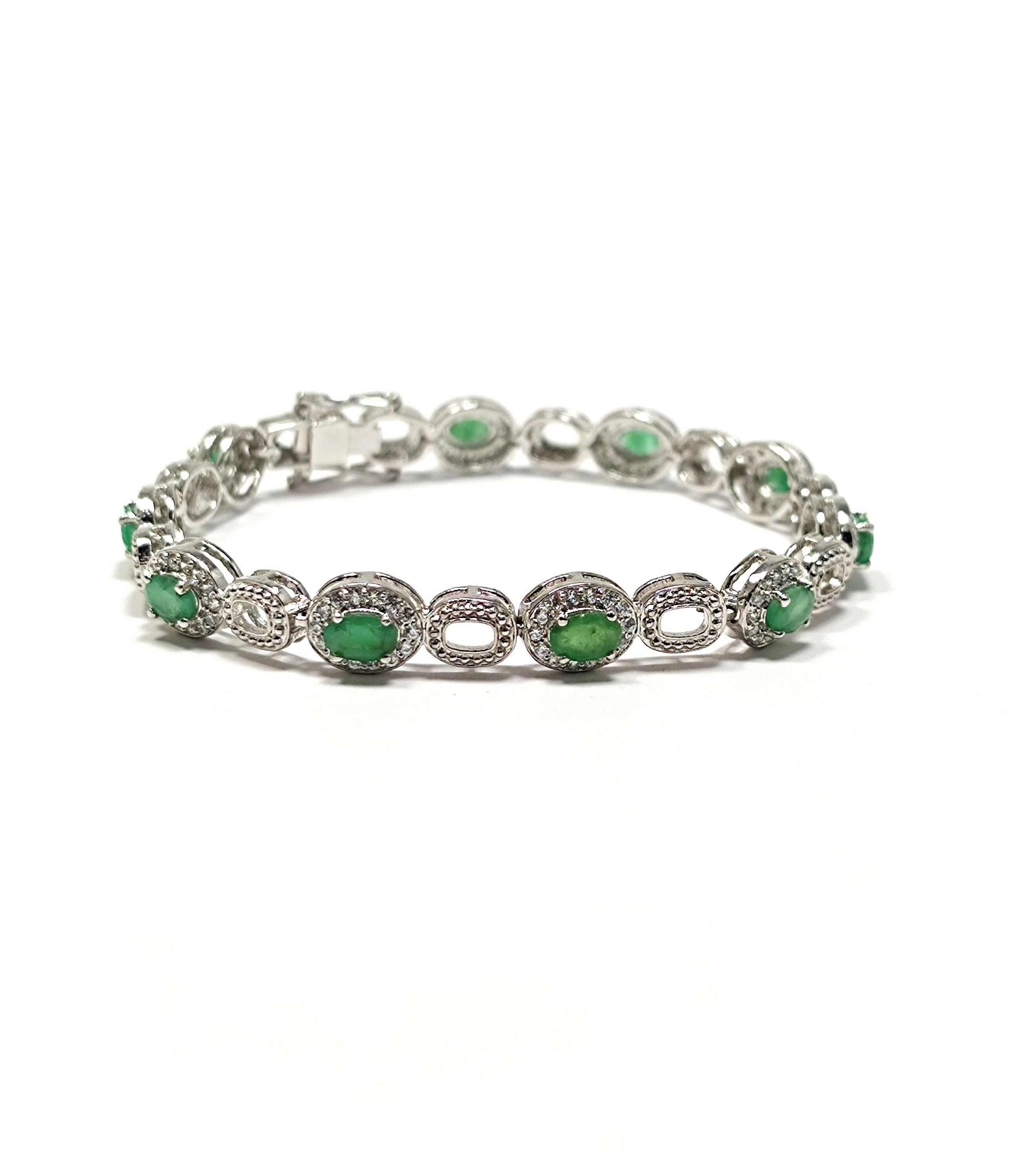 Fairtrade Faceted Emerald Spinel Bracelet Silver 925