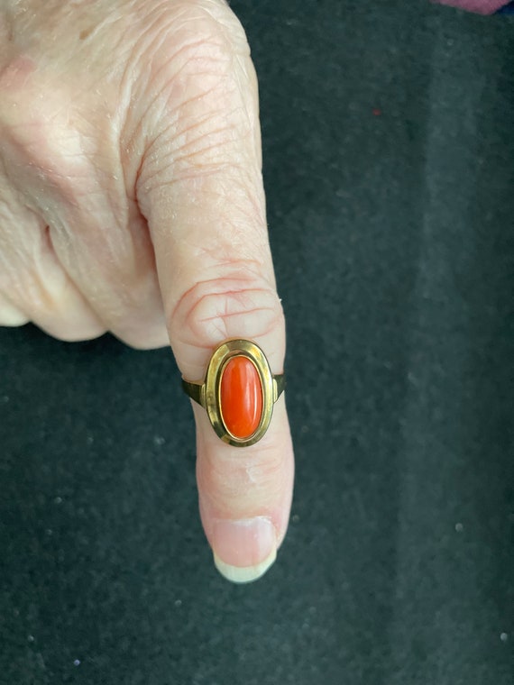 Antique Gold Ring w/Orange Enamel Stone - image 1