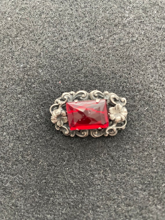 Vintage Red Rectangular Brooch - image 1