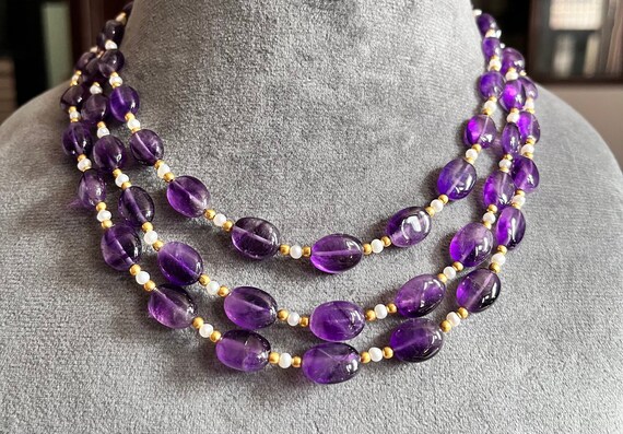 Amethyst Necklace Multi-strand Necklace Pearl Jewelry 925 - Etsy