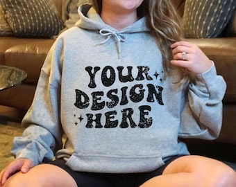 18500 Mockup Sport Grau, Gildan 18500 Hoodie Mockup Sport Grau, Oversized 18500 Modell Mockup, Sport Grau 18500 Mock up, 18500 Sport Grau