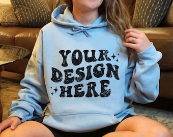 18500 Mockup Hellblau, Gildan 18500 Hellblau Hoodie Mockup Hellblau, Oversized 18500 Modell Mockup, Hellblau 18500 Hoodie Mock up