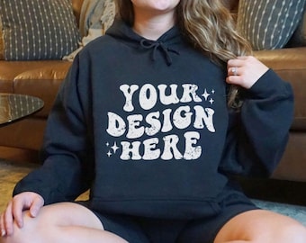 18500 Mockup Schwarz, Gildan 18500 Hoodie Mockup Schwarz, Oversized 18500 Modell Mockup, Schwarzer 18500 Hoodie Mockup, 18500 Schwarzer Hoodie Mockup