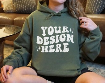 18500 Mockup Militärgrün, Gildan 18500 Hoodie Mockup Militärgrün, Oversized 18500 Modell Mockup, Militärgrün 18500 Hoodie Mockup