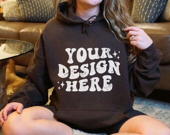 18500 Mockup Dark Chocolate, Gildan 18500 Hoodie Mockup Dark Chocolate, Oversized 18500 Model Mockup, Dark Chocolate 18500 Hoodie Mock up