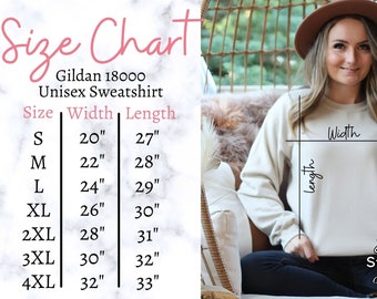 Gildan 18000 Size Chart, Unisex Sweatshirt Size Chart, 18000 Size Chart, Gildan Size Chart, Unisex Gildan 18000 Size Guide