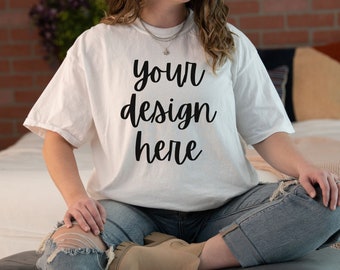 Comfort Colors C1717 Mockup White, Comfort Colors White Mockup, Oversized Comfort Colors Mockup C1717 White, Comfort Colors Model Mockup