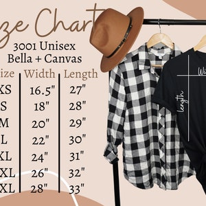 3001 Size Chart, XS - 3XL Size Chart, Bella Canvas 3001 Size Chart, Bella Canvas Size Chart, Bella And Canvas Size Chart 3001 image 1
