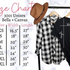3001 Size Chart, Bella Canvas 3001 Size Chart, Bella Canvas Size Chart, Print On Demand Size Chart, Bella And Canvas Size Chart 3001