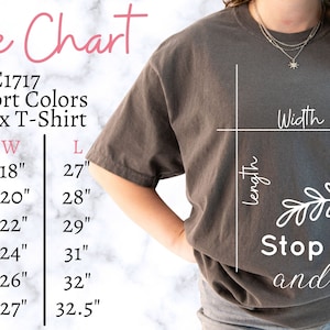Comfort Colors C1717 Size Chart, C1717 Size Chart, Model Size Chart, 1717 Comfort Colors Tshirt Size Chart, Pepper Comfort Colors size chart