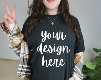 Comfort Colors C1717 Mockup Black, Comfort Colors Black Mockup, Oversized Comfort Colors Mockup C1717 Black, Comfort Colors Model Mockup