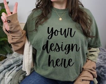 Comfort Colors C1717 Mockup Moss, Comfort Colors Moss Mockup, extra groot Comfort Colors Mockup C1717 Moss, Comfort Colors Model Mockup