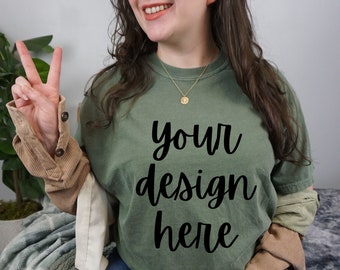 Comfort Colors C1717 Mockup Moss, Comfort Colors Moss Mockup, extra groot Comfort Colors Mockup C1717 Moss, Comfort Colors Model Mockup